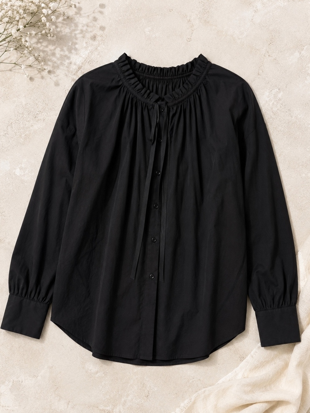 Zara Black Button-Up Blouse Small Elegant